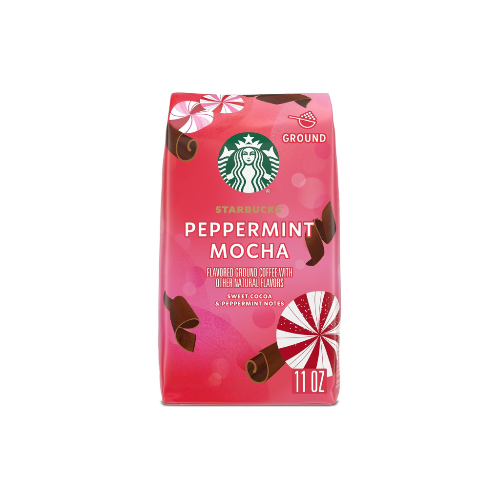 Untitled design (72) Starbucks Peppermint Mocha Flavored Ground Coffee, 100% Arabica, Naturally Flavored, Limited Edition, 11 oz - Image 1