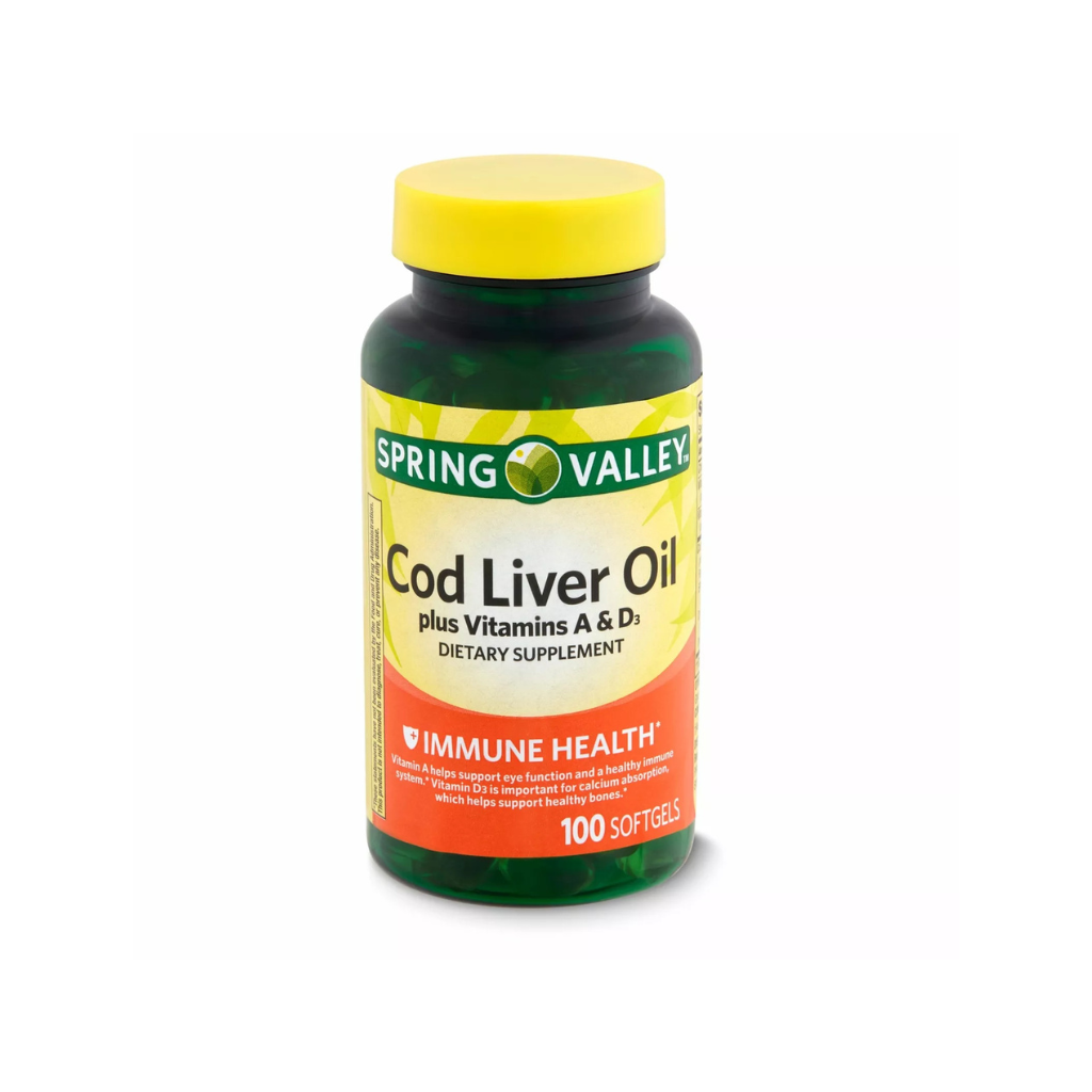 Untitled design (89) Spring Valley Cod Liver Oil plus Vitamins A & D3 Immune Health Dietary Supplement Softgels, 100 Count - Image 1