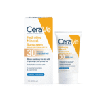 CeraVe Hydrating Mineral Sunscreen SPF 30 with Sheer Tint, Tinted Mineral Sunscreen with Zinc Oxide & Titanium Dioxide, Blends Seamlessly For Healthy Glow, Medium, 1.7 Fluid Ounce