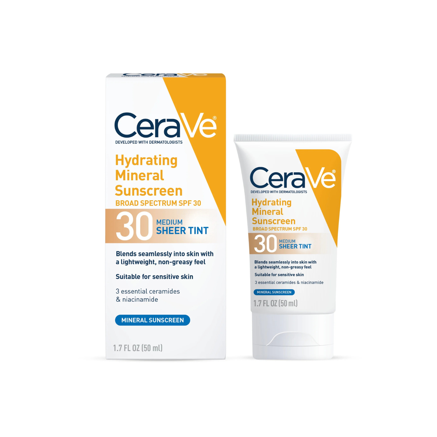 Untitled design (53) CeraVe Hydrating Mineral Sunscreen SPF 30 with Sheer Tint, Tinted Mineral Sunscreen with Zinc Oxide & Titanium Dioxide, Blends Seamlessly For Healthy Glow, Medium, 1.7 Fluid Ounce - Image 1