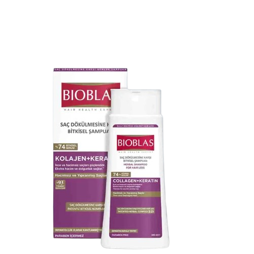 BIOBLAS-ANTI-HAIR-LOSS-VOLUME-SHAMPOO-COLLAGENKERATIN-360ML-removebg-preview (1) BioBlas Repairing Volumizing Shampoo Keratin & Collagen For Damage And Thin Hair 360ml - Image 1