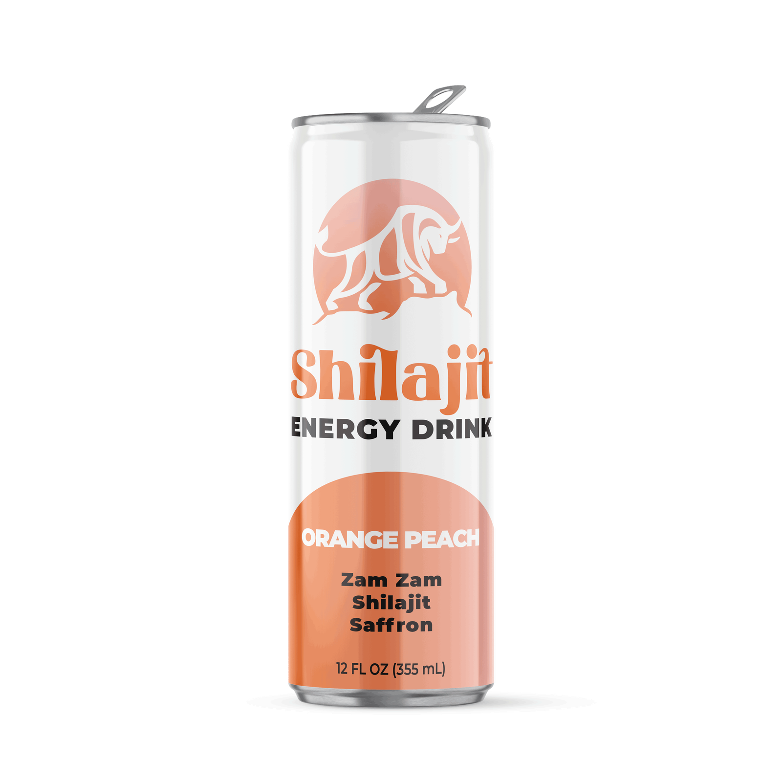 OrangePeach_Front_lo Shilajit Energy Orange peach with zamzam and Saffron Energy Drink12floz 355ml - Image 1