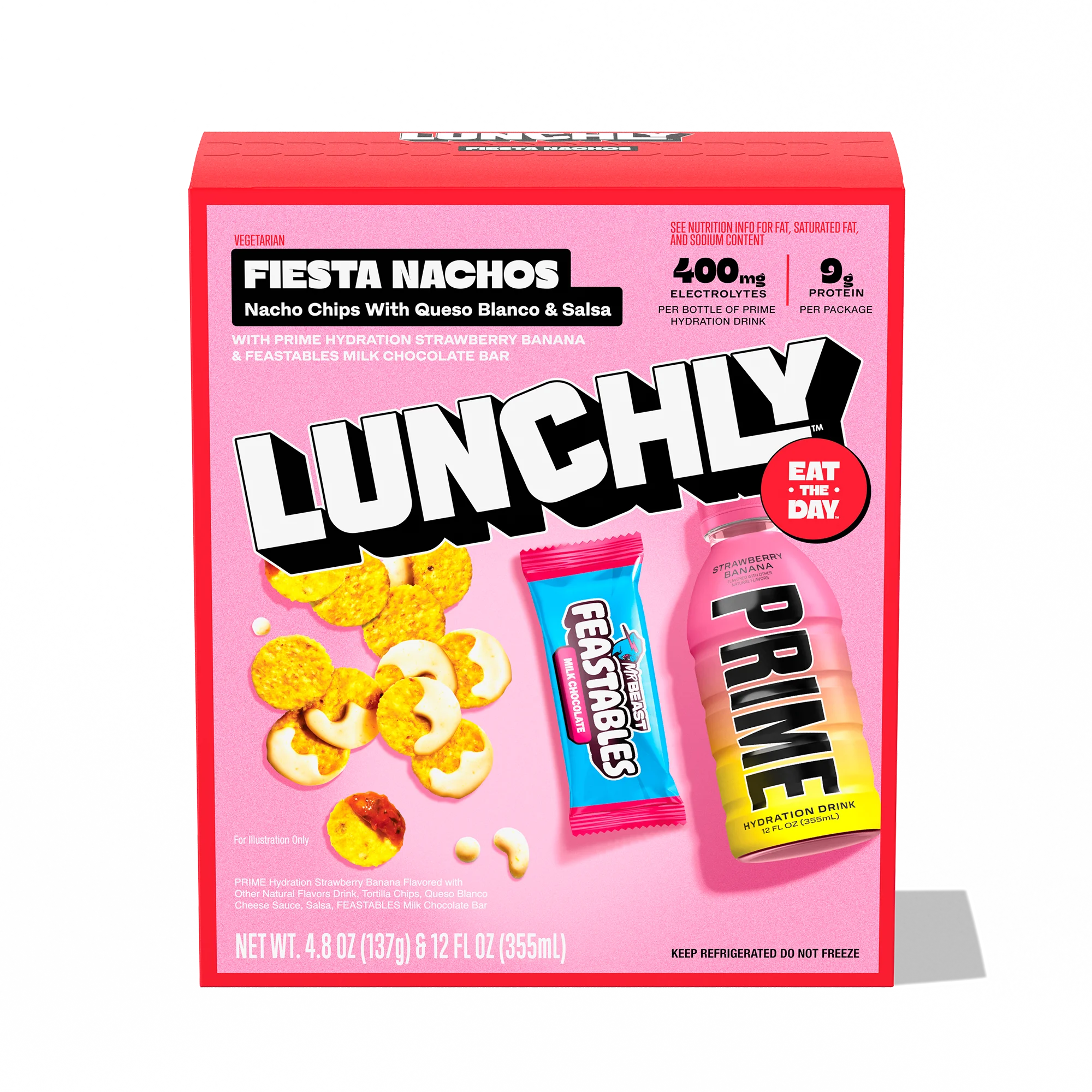 c Lunchly Meal Kit, Fiesta Nachos with Feastables Chocolate and Prime Hydration - Image 1